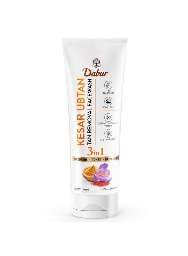 DABUR Kesar Ubtan Face Wash-100ml | Enriched with Natural Turmeric, Niacinamide & Saffron to Brighten, Tone and gently Exfoliate Skin | For Removing Tan, Dark Spots, Dirt & Impurities - Image 1